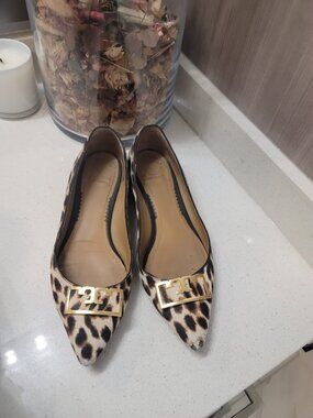Tory Burch Gigi Wedge Pumps Leopard Calf Hair Pointy Toe Size 7.5 Multicolor